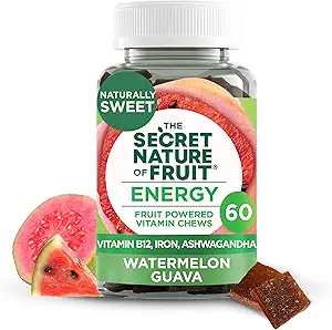 The Secret Nature of Fruit Beauty Chews, Real Fruit Powered Vitamin Chews mit Vitaminen A & E, Biotin, CoQ10, Erdbeere & Pomegranate für gesundes Haar, Haut und Nägel, Gummy, (60 Count)