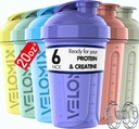 VELOMIX -6 PACK- 20 oz Protein Shaker Bottiglia per miscele proteiche - 6x Wire Whisk | Leak Proof Shaker Cups for Protein Shakes | Stackable Protein Shaker Bottle Pack | Lavastoviglie Safe (Pastel Shades)