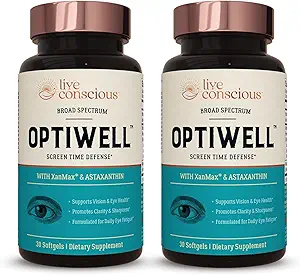 Live Conscious Eye Vitamins Select AREDS 2 Zutaten mit Vitamin E, Lutein und Astaxanthin - OptiWell Eye Health Supplement und Blue Light Support (2 Pack)
