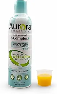 Aurora Nutrascience Mega-Liposomal B-Komplex + Vitamin C, unterstützt Energie, Immun- & Nervous System Gesundheit, Glutenfrei, Non-GMO, Zuckerfrei, Bio Obst Geschmack, 32 Portionen, 16 Fl oz