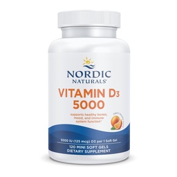 Nordic Naturals Vitamin D3 5000, Orange - 120 Mini Soft Gels - 5000 IU Vitamin D3 - Unterstützt gesunde Knochen, Mood & Immunsystem Funktion - Non-GMO - 120 Servietten