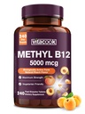 Vitamin B12 Sublingual, Methylcobalamin 5000mcg für Energieproduktion, Energie, Nerve & Cell Support, natürliche Peach Flavor, Vegan, Zero Sugar, 240 Fast Dissolve Tabletten