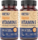 DEVA Vegan Natürliche Quelle Vitamin E 400IU mit gemischten Tocopherolen, Sojafrei – 90 Veg Caps (Pack von 2)