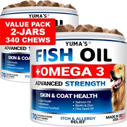 (2 Pack) Omega 3 Fish Oil for Dogs - 170 Chews - Skin and Coat Supplement - Omega 3 für Hunde - Dry & Itchy Skin Relief Behandlung - Allergiker Support Dog Anti Shedding Treats - Lachs - Huhn Flavor