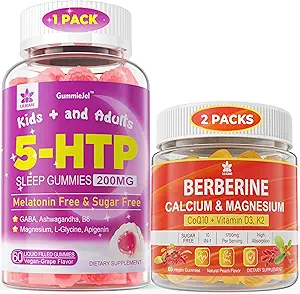 2Pack Berberine Zusatzgummis & 1Pack 5HTP flüssige gefüllte Gummis für Erwachsene & Kinder 8+, Sugar Free