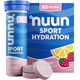 Nuun Sport Elektrolyt Tablets mit Magnesium, Kalzium, Kalium, Chloride & Natrium, Gluten Free & Vegan, Erdbeer-Lemonade, 8 Pack (80 Portionen insgesamt)