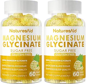 Magnesium Glycinate Gummies 1000mg - Zuckerfreie Magnesium Kaliumergänzung mit Vitamin D, B6, CoQ10 für ruhige Stimmung & Schlafunterstützung - 60 Ananasgummis -1 Pack