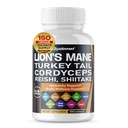 Bio Lion's Mane Turkey Tail Cordyceps Reishi Shiitake Maitake Meshima Poria Cocos Oyster Mushroom Agaricus Chaga Shiitake Snow Mushroom -150 Kapseln- Made in USA