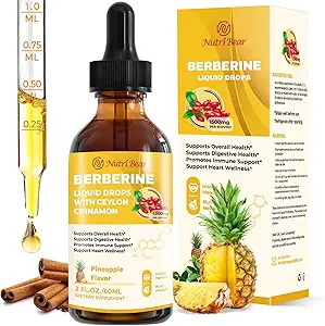 Berberine Ergänzung mit Ceylon Cinnamon, Berberine HCL Flüssigkeitstropfen mit Kurkuma, Bitter Melon, Quercetin, 10X Stärke AMPK für Verdauungssystem, Immungesundheitsunterstützung -Vegetarisch, 2 fl oz