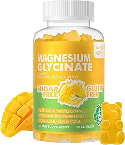 90 CT Magnesium Glycinat Gummie 1000mg - Zuckerfreie Magnesium Kaliumergänzung mit Vitamin D, B6, CoQ10 für ruhige Stimmung und Schlafunterstützung - 90 Orange Gummis.