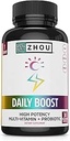 Zhou Daily Boost - Probiotisches Multivitamin für Frauen und Männer, Immununterstützung, Antioxidans & Augengesundheitsergänzung mit Vitamin A, Vitamin C, Biotin & Folate für Erwachsene - 30 Veggie Kapseln