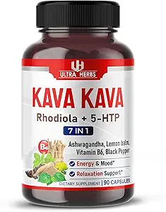 Kava Kava Capsules Supplement - Formel angereichert mit Ashwagandha, 5-HTP, Rhodiola, Zitronenbalsam, Support Mood, Calm & Relaxation | 90 Kapseln