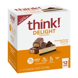 Pensa! Delight Protein Bars, Cioccolato Peanut Butter Pie, Basso Zucchero e Basso Carb senza glutine Snack, Keto Friendly Snacks, 12 conte (Packaging May Vary)