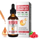 Vitamin B Complex Liquid, Vegan Vitamin B12 Flüssigkeitstropfen | B12 Methylcobalamin | B1 Thiamin | B6 Pyridoxin | Folsäure | Niacin - B Complex Liquid Tropfen, Unterstützung Energie, Gehirn & Herz, 40 Servierungen