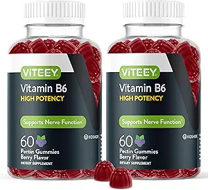 Viteey Vitamin B6 Gummis - Energie, Nerve & Mood Unterstützung - B6 Vitamine 100mg - Vegan, Glutenfrei, GMO kostenlos - 120 Count