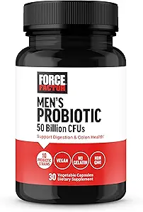 FORCE FACTOR Men’s Probiotic, Probiotics for Digestive Health mit 50 Billion CFUs und 10 Probiotic Strains zu unterstützen Gut und Colon Health, und tägliche Wellness, Non-GMO, Vegan, 30 Gemüsekapseln