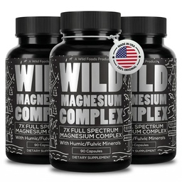 Aliments sauvages Supplément complexe de magnésium avec 7X formes de haute absorption, spectre complet, digestion facile de 500mg Glycinate, Bisglycinate, Malate, Orotate, Citrate, Taurate de 90 Capsule (paquet de 3)