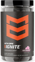MTN OPS Ignite Trail Packs Energy Drink Powder, Gluten Free Nootropic Supplement Drink Mix, L Arginin, L Citrulline, Koffein & Nootropic Sugar Free Drink Mix, 20 Portionen, Pink Lemonade