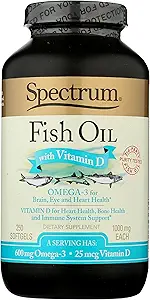 Spectrum Essentials Softgels, Fischöl mit Vitamin D, 1000 mg, 250 Count