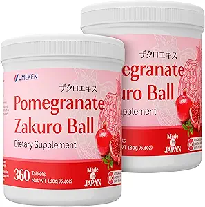 Umeken Granatapfelkugeln, Chewable Supplement mit natürlichen Vitaminen, Mineralien, Zitronensäure & Tanninen, Japanische Granatapfel Ergänzungen für Frauen, 4 Monate Versorgung, 360 Count Bottle, Pack von 2
