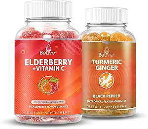 BeLive Elderberry Vitamin C + Turmeric Bundle für Immununterstützung, Mobilitätsunterstützung, Gesunde Knochen & Zähne