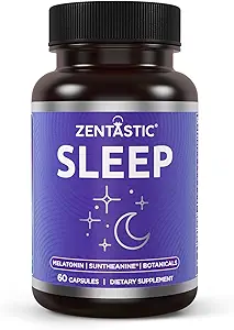 Zentastic Sleep Aid - Non Habit Forming for Healthy Sleep - Melatonin, Valerian, Suntheanine, Magnesium, Kräuter und mehr - Natürliche Schlafhilfe für Erwachsene - Schlaftabletten - Made in USA, 60 Kapseln