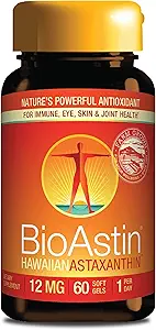 Nutrex Hawaii BioAstin Hawaiian Astaxanthin - 12mg, 60 Softgels - Farm-Direct Premium Antioxidans Ergänzung zur Unterstützung von Augen-, Haut-, Gelenk- und Immunsystem Gesundheit - Non-GMO & Gluten-Free