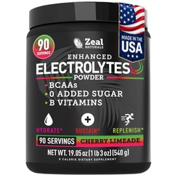 Zeal Naturals Elektrolyt Pulver Erholungsgetränk (90 Servierungen | Kirsch Limeade) w 0 Zucker + BCAAs +B-Vitamine Elektrolyt Ergänzung mit Kalium Zink & Magnesium für Hydration - Keto Elektrolyte