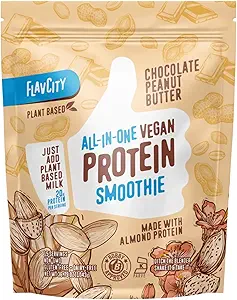FlavCity Vegan Protein Powder - Chocolate Peanut Butter - 20g Mandel, Pflanzenbasiertes Protein-Pulver - Dairy-Free Shake - Mit Bio-Frucht, Reishi & Cordecyps Pilze - Kein Blender benötigt (15 Servieren)