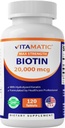 Vitamatic High Potency Biotin 20000 mcg (20mg) mit Keratin 100mg - 120 vegetarische Tablets - Biotin-Ergänzungen für gesünde Haarhaut & Nägel für Erwachsene (120 Count (Pack von 1))