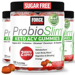 Kraftfaktor ProbioSlim Keto ACV Gummie, Bio Apfel Apfel Apfel Apfelegar Gummie mit LactoSpore Probiotics & Prebiotics zu unterstützen Verdauung, Stoffwechsel, & Immune Gesundheit, 1 Net Carb, Apple Flavor, 360ct
