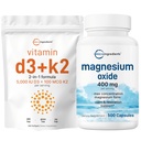Micro Ingredients Vitamin D3 5.000iu + K2 100mcg Softgels & Magnesiumoxid 400mg Bundle Pack | Essential Sunshine Vitamins | Elementarform für Max Konzentration