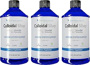 Kolloidale Silberflüssigkeit - 12 PPM Premium Silber Lösung, 60 MCG Per Serving, Alle natürlichen, Vegan Immunsystem Unterstützung, Ionic Silver Water Daily Mineral Supplement (3-16 Fl oz Flaschen)