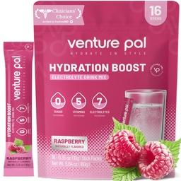 Venture Pal Sugar Free Electrolyte Powder Packets - Liquid Daily IV Drink Mix for Rapid Hydration & Party Recovery | 5 Vitamine & 7 Elektrolyte| Keto Friendly | Non-GMO | Certified Vegan | 16 Sticks