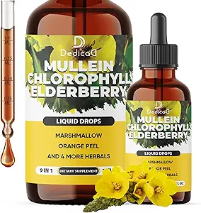 9in1 gouttes de Mulléine biologique pour les poumons - Extrait de feuille de Mulléine avec de la chlorophylle et 7 Supplément supplémentaire - Lung & Respiration santé soutien de la teinture, huile - 2 fl oz