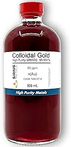 True Colloidal Gold – 50 ppm - 99,99+% Reinheit - 500 ml (16,9 Fl Oz) in Klarglasflasche - Made in USA