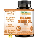 SHIFAA NUTRITION Halal Black Seed Oil | 1000mg 45 Servierungen | Nigella Sativa, Kalonji | Unterstützt Haar, Haut, Gelenke, Immune, Herz, Verdauung