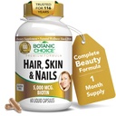 Botanische Wahl Haar Haut und Nägel Vitamine - Biotin Ergänzung mit Kollagen, Vitamin C, & Eisen - Super Antioxidans Mischung mit Argan Öl & Hyaluronsäure - 60 flüssige Kapseln