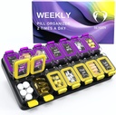 Extra große wöchentliche Pille Organizer 2 Mal pro Tag - luftdichte Pille Box 7 Tag - Am Pm Vitamin Case - Medizin Container Zwei Wochen Supplement Halter Tägliche Medikamentenspeicher zweimal Med XL Gelb/Purple