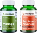 INFINITE AGE Wellness Bundle - Sea Moss Advanced 1250mg, Moringa Powder Organic Supplement 1000mg - Made in USA