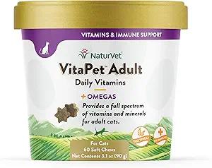 NaturVet VitaPet Adult Daily Vitamins Plus Omegas für Katzen, 60 ct Soft Chews, Made in USA mit Global Source Zutaten