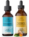 HERBAMA Herbal Liquid Drops Kit - Bundle von Ashwagandha Root Extract & Turmeric mit schwarzem Pfeffer Tincture 2 fl oz - Vegan, Non-GMO, Zucker & Alkoholfrei - 2 Pack