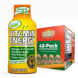 Vitamin Energy Immune+ Extra Strength Energy Shot Mango 48 Pack, 260mg Natürliche Koffein, B-Vitamine, Citicoline, Grüner Tee, Immunität und Fokus-Unterstützung, Zero Sugar, Glutenfreie 1.93 fl oz