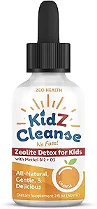 Kidz Cleanse | Zeolite Detox für Kinder | Entwicklung, Verhalten, Energie und Gut Gesundheit Unterstützung Ergänzung | Einfach zu nehmen, reine flüssige Zeolite Tropfen + Methyl B12 + D3 (Orange Flavor) - 2oz