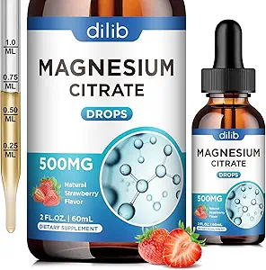 Magnesium Citrate flüssige Magnesium Tropfen Supplement 500mg-Support Stress Relief, Knochen, Muskel, Stimmung, Schlaf-2 Fl Oz, Vegan, Erdbeeren Geschmack