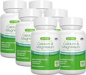 Igennus Algae Calcium & Magnesium Supplement, Pflanzenbasiert, hohe Absorption, K2 & D3, Non-GMO Red Algae Mineral Complex für Knochen & Zähne Unterstützung, für Frauen und Männer, mit Boron, Vegan, 6 x 60 Tabletten