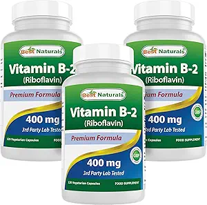 Best Naturals Vitamin B2 (Riboflavin) 400mg - Migraine Relief - Veggie Kapseln - Conezyme Precursor - 120 Count (120 Count (Pack von 3))
