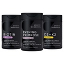 Sportforschung Vegan Biotin 10.000mcg mit Kokosöl, Abend-Primrose-Ergänzung aus kaltgepresstem Öl und pflanzenbasiertem Vitamin K2 MK7 + Vegan D3 5000iu
