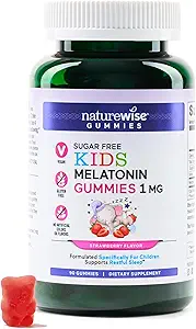 NatureWise Kids Melatonin 1 mg Sugar-Free Gummis für Kinder Alter 4 & Up - Non-Habit Forming Sleep Aid - Erdbeer Flavored - Vegan, keine Gluten, Non-GMO - 90 Count[3-Monatsversorgung]