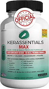 Kerassentials Max - Haar, Haut und Nägel Unterstützung Ergänzung | Biotin, Calcium, Magnesium, Folate & Kräutermischung | Premium Formel | 60 Kapseln, Vegan & Gluten-frei
